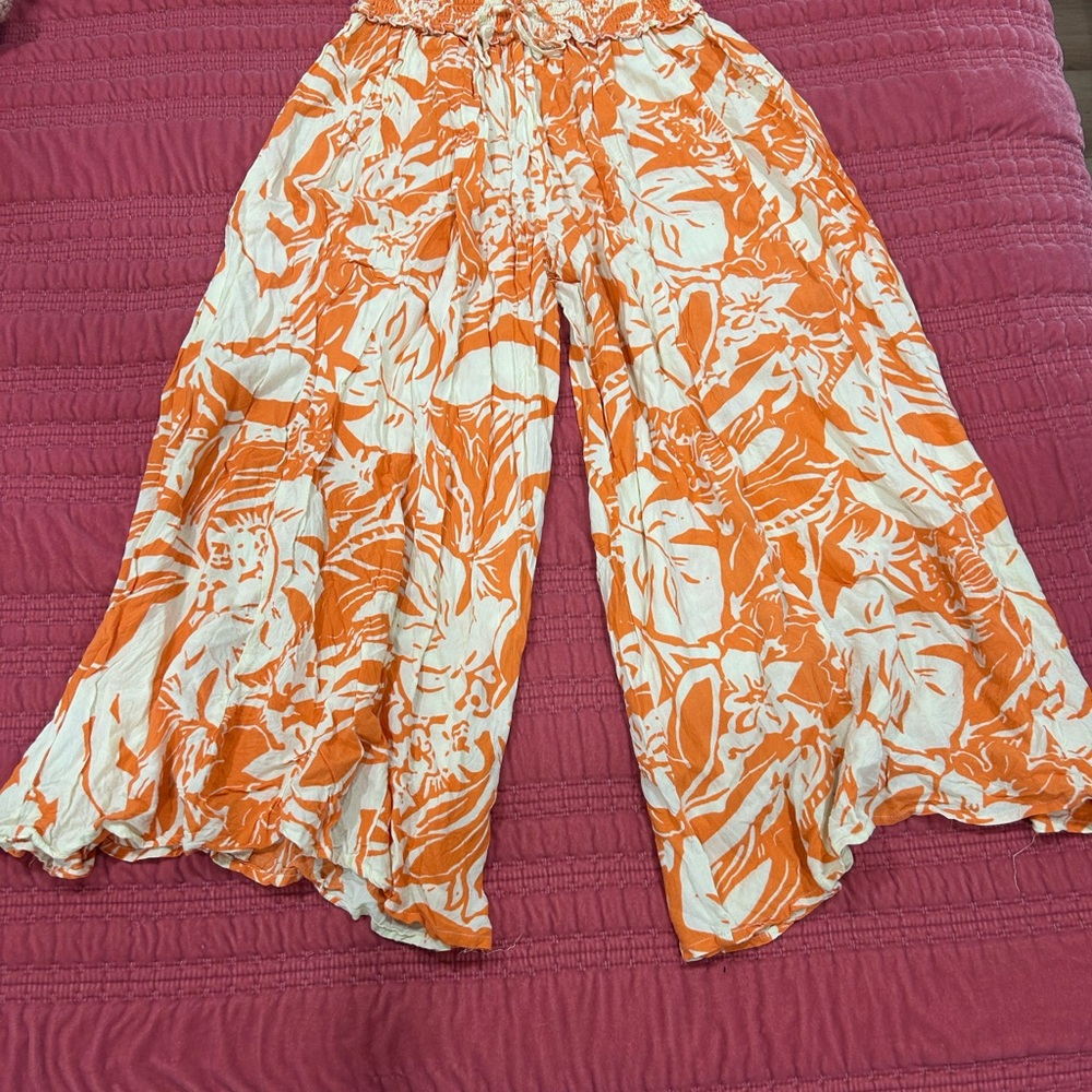 Orange and White Wide-Leg Pants